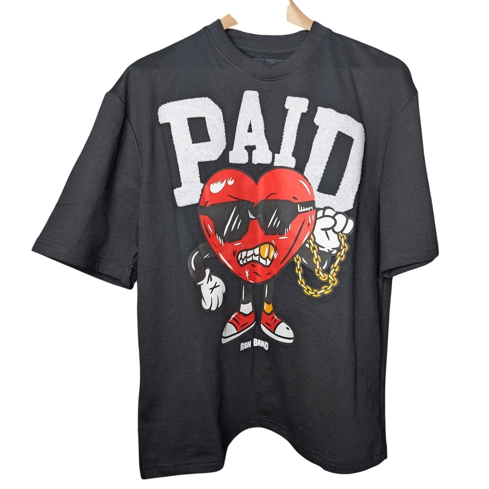Reason PAID Tee Black‎ Chenille Graphic Heavy T-Shirt NWT Men's Small RCS6TM-211